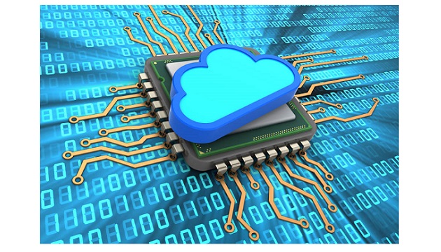 3d illustration of processor over digital background with cloud