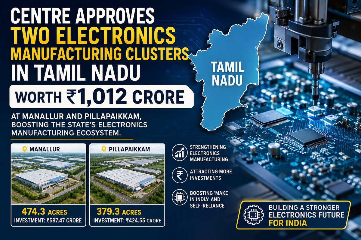 India Approves Two Electronics Manufacturing Clusters in Tamil Nadu to Strengthen Domestic Electronics Ecosystem
